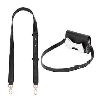 PU Leather Adjustable Bag Straps, with Alloy Swivel Clasps, Black, 85~101x2.6cm