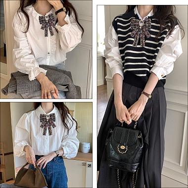 バックパックの服に使えるポリエステル製の蝶結びブローチ(JEWB-WH20006-10B)-4