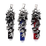 Alloy Glass Big Pendants, Chinese Dragon Wrap Column Charms, Antique Silver, Mixed Color, 53~60x18~19x19.5~20.5mm, Hole: 8x4.5mm(GL-N004-02AS)