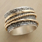 Retro Alloy Rotating Finger Rings, Bohemian Style, for Couples, Fidget Spinner Ring for Calming Worry Meditation, Silver, US Size 7(17.3mm)(FS-WG1AD62-02)