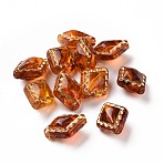 Plating Transparent Acrylic Beads, Golden Metal Enlaced, Rhombus, Chocolate, 18x14x9~9.5mm, Hole: 1.5mm, 530pcs/500g(OACR-P013-30A)