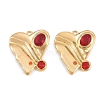 Valentine's Day 304 Stainless Steel Red Cubic Zirconia Pendants, Ion Plating(IP), Wavy Heart Charms, Red, 25x22x3mm, Hole: 1.9mm(STAS-G394-10G)