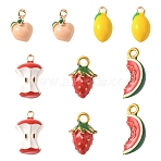 10Pcs 5 Styles Alloy & Brass Enamel Pendants, Fruit, Mixed Color, 12~19x7~11x5~10mm, Hole: 1.2~2mm, 2pcs/style(DIY-YW0017-08)