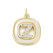 Rack Plating Brass Micro Pave Clear Cubic Zirconia Pendants, with Shell, Cadmium Free & Lead Free, Long-Lasting Plated, Real 18K Gold Plated, with Jump Ring, Letter Z, 17.5x15x2.5mm, Hole: 3mm(KK-E102-33G-Z)
