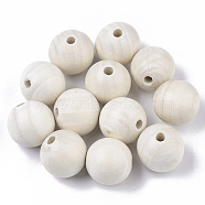 Natural Unfinished Wood Beads, Waxed Wooden Beads, Smooth Surface, Round, Macrame Beads, Large Hole Beads, Floral White, 25mm, Hole: 6~7mm(WOOD-S651-A25mm-LF)