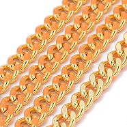 Two Tone Handmade Brass Curb Chains, with Enamel, Unwelded, Long-Lasting Plated, Real 18K Gold Plated, Orange, 6x5x1.2mm(X-CHC-I035-01G-07)