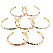 Heart Enamel Cuff Bangle, Real 18K Gold Plated Brass Thin Open Bangle for Women, Nickel Free, Mixed Color, Inner Diameter: 1-7/8x2-1/4 inch(4.8x5.7cm)(BJEW-S141-08)
