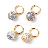 Round Natural Agate Beads Dangle Huggie Hoop Earrings, Spiral Wire Wrap Stone Beads Drop Earrings for Women, Golden, Medium Slate Blue, 30mm, Pin: 1mm(EJEW-JE04718-02)