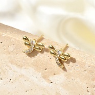 Brass Micro Pave Clear Cubic Zirconia Stud Earrings, Lead Free & Cadmium Free, Long-Lasting Plated, Rack Plating, Real 18K Gold Plated, Dragonfly, 8x11mm(EJEW-R016-26G-10)