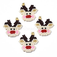 MIYUKI & TOHO Japanese Seed Beads, Handmade Pendants, Loom Pattern, Pig, FireBrick, 22x21x2mm, Hole: 1.6mm(SEED-Q037-006)