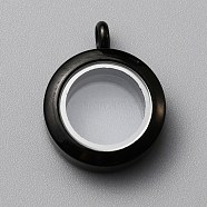 304 Stainless Steel Locket Pendants, with Glass, DIY Accessories for Jewelry Pendant Making, Flat Round Charm, Electrophoresis Black, 25.5x19.5x6mm, Hole: 4mm(FIND-WH0032-58A-EB)