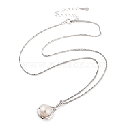 925 Sterling Silver Necklaces, Pearl and Cubic Zirconia, Round, Platinum, 15.55 inch(39.5cm)(STER-Z009-12P)