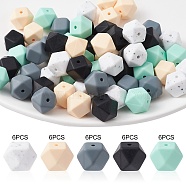 Hexagon Food Grade Eco-Friendly Silicone Focal Beads, Chewing Beads For Teethers, DIY Nursing Necklaces Making, Mixed Color, 14x14x14mm, Hole: 2.5mm, 5 colors, 6pcs/color, 30pcs/set.(SIL-YW0001-11B)