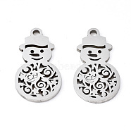 201 Stainless Steel Pendants, Laser Cut, Christmas Snowman, Stainless Steel Color, 18x9.5x1mm, Hole: 1.4mm(STAS-Q240-022P)