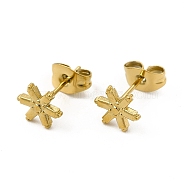 Ion Plating(IP) 304 Stainless Steel Snowflake Stud Earrings for Women, Real 18K Gold Plated, 7.5x6.5mm, Pin: 0.8mm(EJEW-I281-34G)