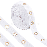 6 Yards Flat Cotton Cord with Light Gold Tone Alloy Eyelets, Garment Accessories, White, 25x2mm(OCOR-BC0005-48)