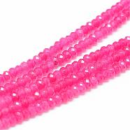 Natural White Jade Bead Strands, Dyed, Faceted, Rondelle, Hot Pink, 4~5x3mm, Hole: 0.5mm, about 115~120pcs/strand, 13.39~13.98 inch(34~35.5cm)(G-R343-2x4-23)