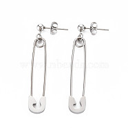 304 Stainless Steel Safety Pin Dangle Stud Earrings for Women, Stainless Steel Color, 47mm, Pin: 0.7mm(EJEW-N016-031P)