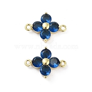 Rack Plating Brass Pave Cubic Zirconia Connector Charms, Flower Links, Real 18K Gold Plated, Long-Lasting Plated, Lead Free & Cadmium Free, Midnight Blue, 13.5x10x4mm, Hole: 1mm(KK-H474-20G-03)