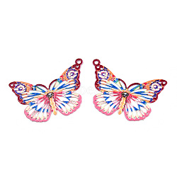 Spray Painted 430 Stainless Steel Pendants, Etched Metal Embellishments, Butterfly Charm, Pink, 19x26x0.6mm, Hole: 1.2mm(STAS-TAC0004-056E)