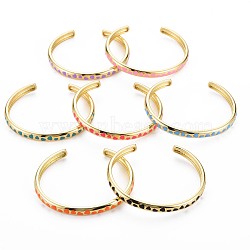 Heart Enamel Cuff Bangle, Real 18K Gold Plated Brass Thin Open Bangle for Women, Nickel Free, Mixed Color, Inner Diameter: 1-7/8x2-1/4 inch(4.8x5.7cm)(BJEW-S141-08)