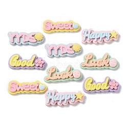 Opaque Resin Cabochons, Cartoon Word, Mixed Color, 30~31x11.5~13x4~4.5mm(CRES-M026-09)