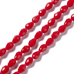 Faceted Glass Beads Strands, Teardrop, Red, 12x8~9mm, Hole: 1.2mm, about 57pcs/strand, 23.74''(60.3cm)(GLAA-E037-02D)