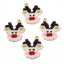 MIYUKI & TOHO Japanese Seed Beads, Handmade Pendants, Loom Pattern, Pig, FireBrick, 22x21x2mm, Hole: 1.6mm(SEED-Q037-006)