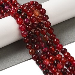 Dyed & Heated Natural Dragon Veins Agate Beads Strands, Faceted, Round, Dark Red, 8mm, Hole: 1.2mm, about 48pcs/strand, 14.69''(37.3cm)(X-G-P539-A01-25)