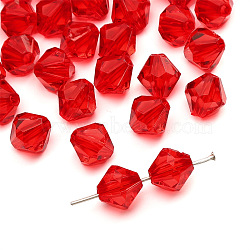 Transparent Acrylic Beads, Bicone, Faceted, Red, 10mm, Hole: 2mm, about 46pcs/set(PW-WG7EA4D-07)