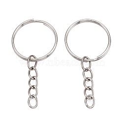 Iron Split Key Rings, with Chains, Keychain Findings, Platinum, 52mm(FIND-B028-19P-01)