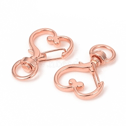 Heart Shape Zinc Alloy Swivel Lobster Clasps, Swivel Snap Hook, Rose Gold, 34.5x23.5x6mm, Hole: 5x9mm(IFIN-WH0053-01RG)