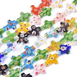 Cross Handmade Millefiori Glass Beads Strands, Mixed Color, 17x14x3mm, Hole: 1.5mm, about 21pcs/strand, 14.1 inch(LK-R004-31)