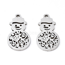201 Stainless Steel Pendants, Laser Cut, Christmas Snowman, Stainless Steel Color, 18x9.5x1mm, Hole: 1.4mm(STAS-Q240-022P)