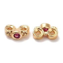 Brass Pave Cubic Zirconia Connector Charms, Flower Links, Platinum, Deep Pink, 6x3x4mm, Hole: 1mm(KK-B074-02G-02)