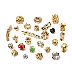 Brass Micro Pave Cubic Zirconia Beads, Mixed Shapes, Platinum & Golden, 3~32x7~14x3~14mm, Hole: 1.4~8.5mm(KK-XCP0002-21)