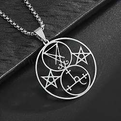 304 Stainless Steel Hollow Witchcraft Pentagram Pendant Necklaces, Non-Tarnish, Stainless Steel Color, 23.62 inch(60cm)(FS-WGCC915-01)