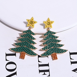 Christmas Trees with Star Alloy Dangle Stud Earrings for Women, with 316 Surgical Stainless Steel Pins & Plastic & Acrylic, Green, 58x38mm(EJEW-Z078-03B)