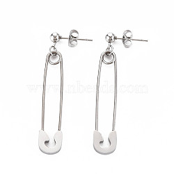 Non-Tarnish 304 Stainless Steel Safety Pin Dangle Stud Earrings for Women, Stainless Steel Color, 47mm, Pin: 0.7mm(EJEW-N016-031P)