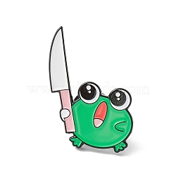 Frog with Knife Enamel Pin, Animal Alloy Brooch for Backpack Clothes, Electrophoresis Black, Medium Sea Green, 29x20x1.5mm(JEWB-K053-03EB)