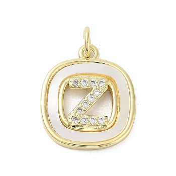 Rack Plating Brass Micro Pave Clear Cubic Zirconia Pendants, with Shell, Cadmium Free & Lead Free, Long-Lasting Plated, Real 18K Gold Plated, with Jump Ring, Letter Z, 17.5x15x2.5mm, Hole: 3mm