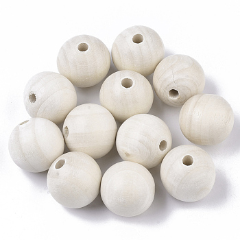 Natural Unfinished Wood Beads, Waxed Wooden Beads, Smooth Surface, Round, Macrame Beads, Large Hole Beads, Floral White, 25mm, Hole: 6~7mm