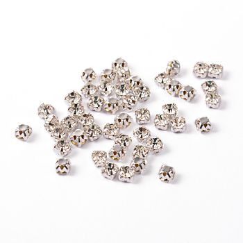 Sew on Rhinestone, Grade A Glass Rhinestone, with Brass Prong Settings, Garments Accessories, Silver Color Plated Metal Color, Crystal, 4.6~48x4.6~4.8mm, Hole: 1mm, about 1440pcs/bag