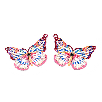Spray Painted 430 Stainless Steel Pendants, Etched Metal Embellishments, Butterfly Charm, Pink, 19x26x0.6mm, Hole: 1.2mm