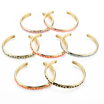 Heart Enamel Cuff Bangle, Real 18K Gold Plated Brass Thin Open Bangle for Women, Nickel Free, Mixed Color, Inner Diameter: 1-7/8x2-1/4 inch(4.8x5.7cm)