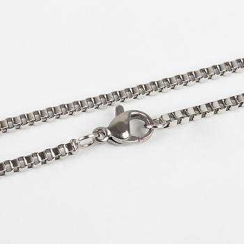 304 Stainless Steel Box Chain Necklace Making, with Lobster Claw Clasps, Stainless Steel Color, 19.7 inch(50cm)