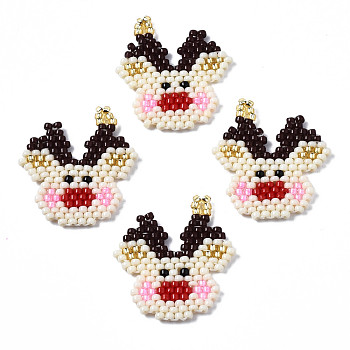 MIYUKI & TOHO Japanese Seed Beads, Handmade Pendants, Loom Pattern, Pig, FireBrick, 22x21x2mm, Hole: 1.6mm