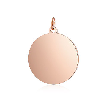 304 Stainless Steel Pendants, Flat Round, Stamping Blank Tag, Rose Gold, 22.5x20x1.5mm, Hole: 3.5mm