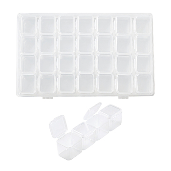 28 Grids Plastic Storage Containers, Adjustable Bead Case, for DIY Craft Nail Art Kits Jewelry Beads Display, Clear, 6-7/8x4-3/8 inch(17.5x11cm)