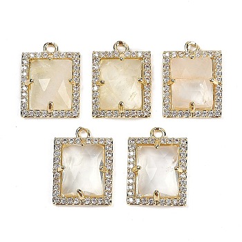 Natural Lemon Quartz Faceted Rectangle Pendants, Rack Plating Brass Micro Pave Cubic Zirconia Charms, Golden, 15.5x11.5x4.5mm, Hole: 1.4mm